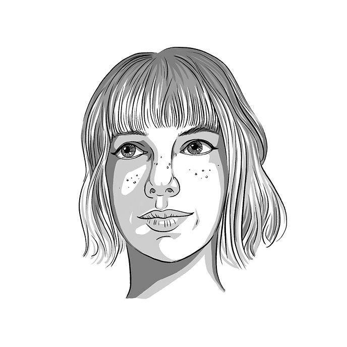 a self-portrait illustration of Shannon E. Thomas, the solo developer of Found